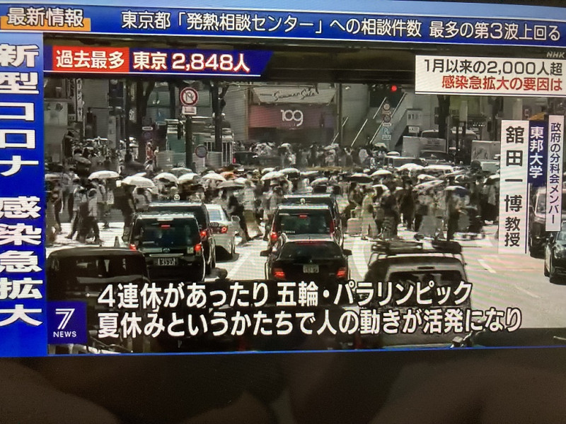 因為四連休以及東奧、暑假造成感染大爆發 圖：翻拍自NHK