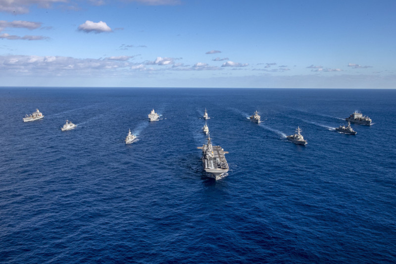2021年「護身軍刀」軍演，美澳加日韓5國海軍派出艦艇參演。   圖：翻攝Talisman Sabre推特