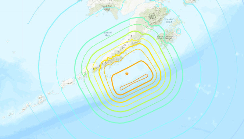 美國阿拉斯加發生規模8.2地震。   圖：擷取自美國地質調查所USGS網站