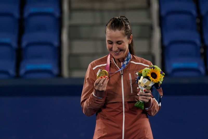 Belinda Bencic奪下奧運網球女單金牌。   圖／美聯社／達志影像