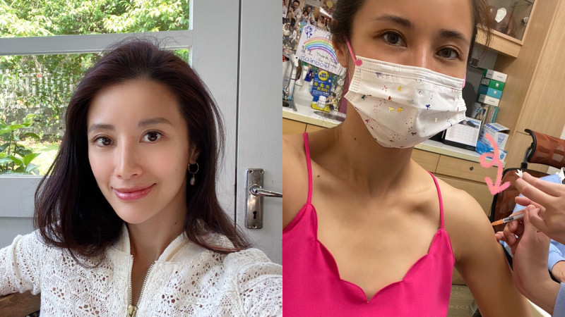 李蒨蓉在臉書分享「學網美露肩打疫苗」的照片   圖：翻攝自李蒨蓉臉書