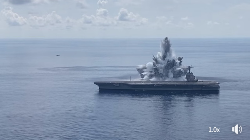 航空母艦「福特號(CVN-78)」第三次全艦衝擊測試。   圖：翻攝U.S. Navy臉書