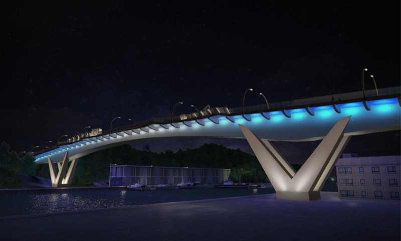 新的南方澳跨港大橋夜間模擬圖。   圖：公路局／提供