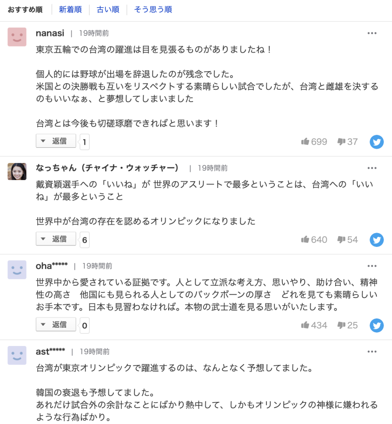 戴資穎貼文按讚數全球最多，日本網友紛紛留言回覆。   圖：擷取自日本雅虎