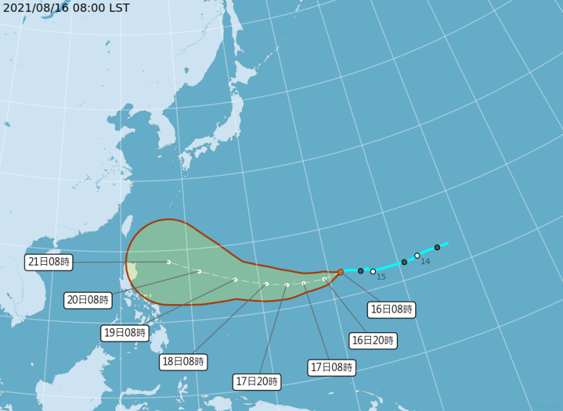 目前於關島東方有一個熱帶性低氣壓將生成。   圖：取自中央氣象局