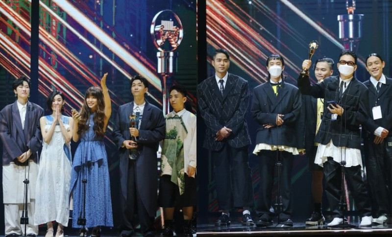 恭喜尋人啟事(左)奪最佳演唱組合，落日飛車(右)奪最佳樂團獎。   圖：翻攝自金曲GMA