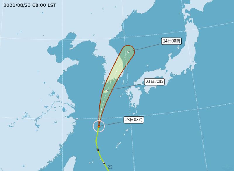 輕颱奧麥斯逐漸遠離台灣。   圖：中央氣象局／提供