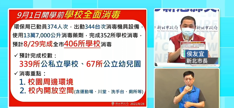 新北市長侯友宜今(28)在疫情說明會上公佈開學6大指引。   圖: 翻攝自侯友宜臉書