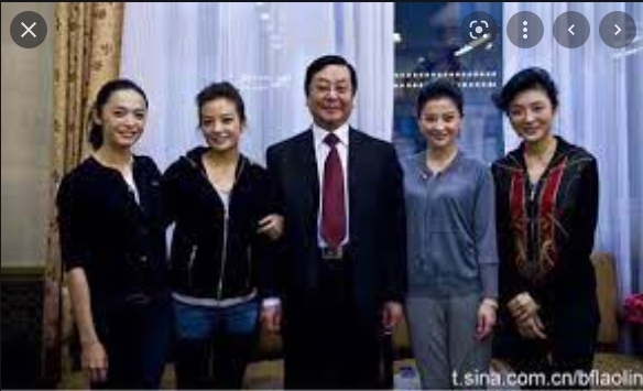 最近中國網路瘋傳的趙薇(左二)攬著曾慶淮(中)的手的合照，兩人狀甚親暱。   圖 : 翻攝自新浪網