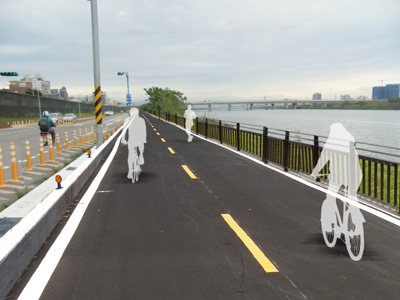 改善自行車道寬度提升騎乘安全性(示意圖)。   圖：新北市水利局提供