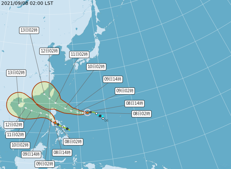 在太平洋地區的2個颱風，目前都持續向西北前行。其中最可能影響台灣的「璨樹」（上）成形速度相當快，預計周末影響全國。   圖：中央氣象局/提供