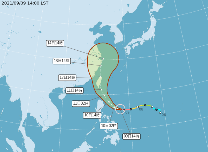 璨樹颱風最新預測路徑。   圖：中央氣象局提／提供