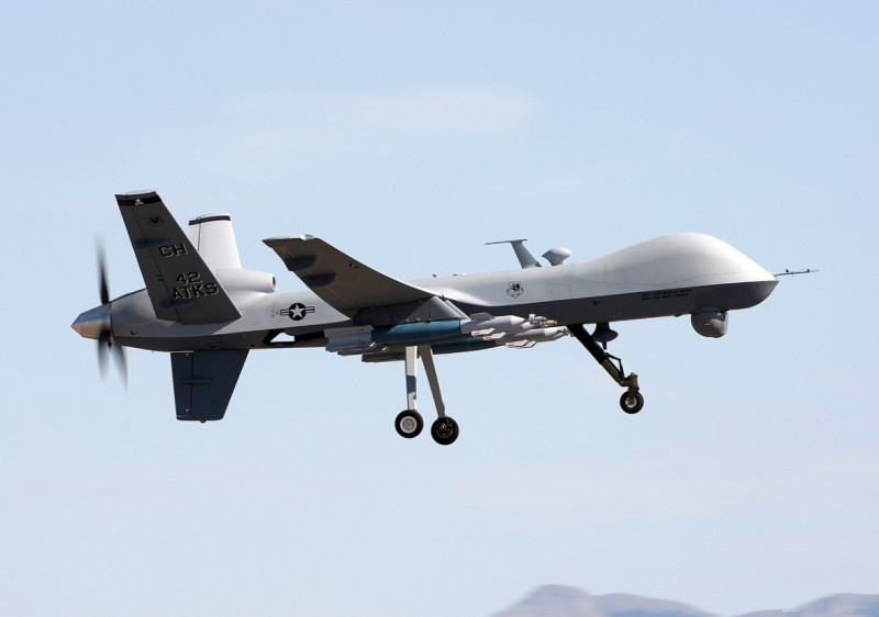 MQ-9收割者無人機，又譯「死神」，是世上第一種專為長時間進行高空偵察任務而設計的武裝無人機。   圖：擷取自維基百科