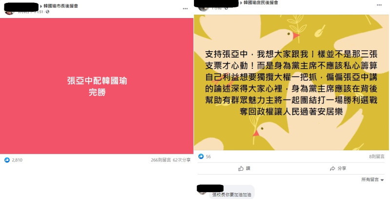 韓粉社團充斥著支持張亞中的討論。   圖:翻攝自臉書