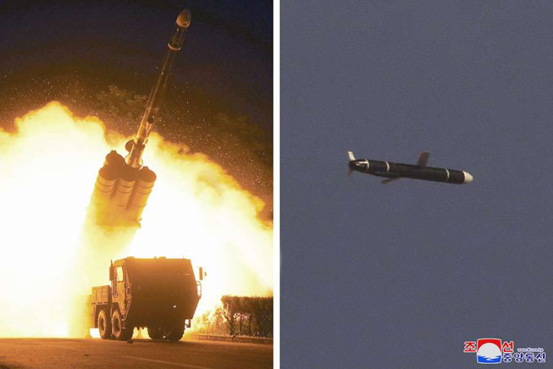 北韓官方媒體《朝中社》發布照片，表示北韓試射了最新研製的遠程巡航導彈。   圖 : 翻攝《朝中社》