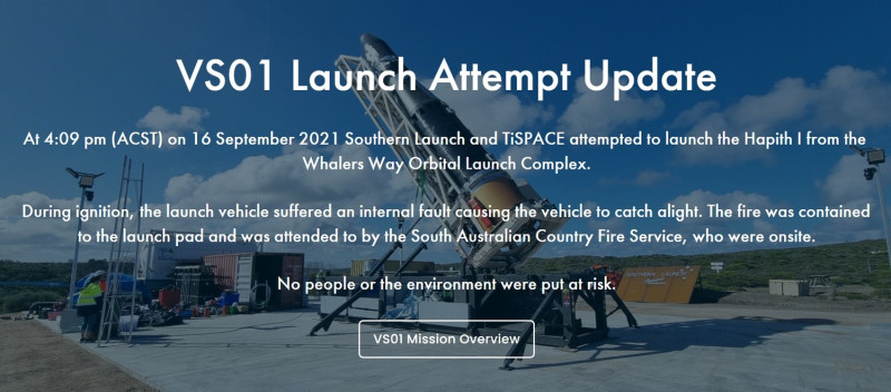 台灣自製商用火箭「飛鼠一號」在南澳洲威爾斯灣發射作業，16日傳出火警意外。   圖：翻攝southernlaunch.space