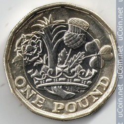一般 1 英鎊硬幣的樣子，外圍應為金色，中間為銀色。   圖：擷取自百度百科