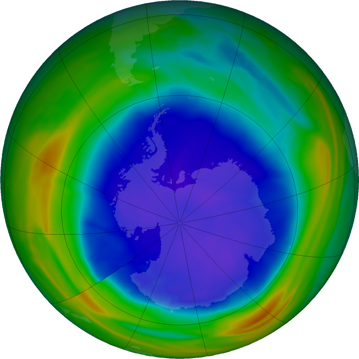 臭氧層破洞已經比南極洲還大。   圖 : 翻攝自NASA Ozone Watch