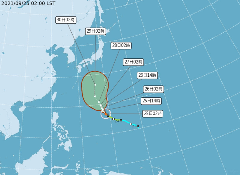 第16輕度颱風蒲公英，今天凌晨2時位於鵝鑾鼻東南東方1990公里的海面上，朝日本南方海面前進，對台灣無直接影響   圖/氣象局
