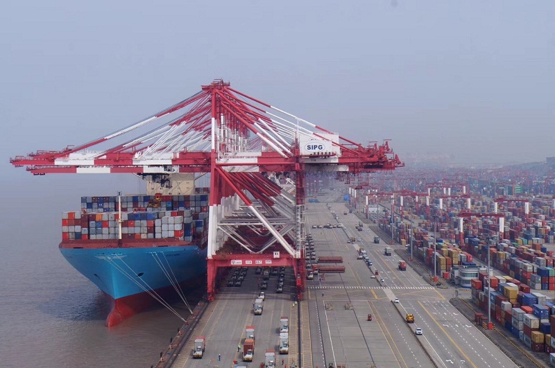 上海洋山港貨櫃碼頭，遭爆料堆滿了空貨櫃。   圖 : 翻攝自中國海關（資料照）