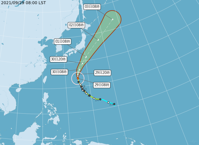 蒲公英颱風再度增強為強颱，氣象局提醒，受到其環流影響，部分地區會出現長浪。   圖：中央氣象局/提供