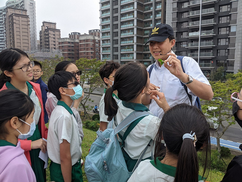 五華國小的老師董大鋼進行生態導覽。   圖：新北市環保局提供
