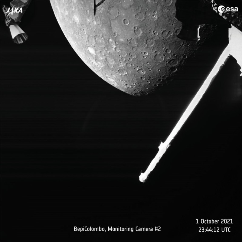 歐洲和日本合作的水星探測太空船「貝皮可倫坡號」傳回首批水星影像。   （圖取自twitter.com/BepiColombo）