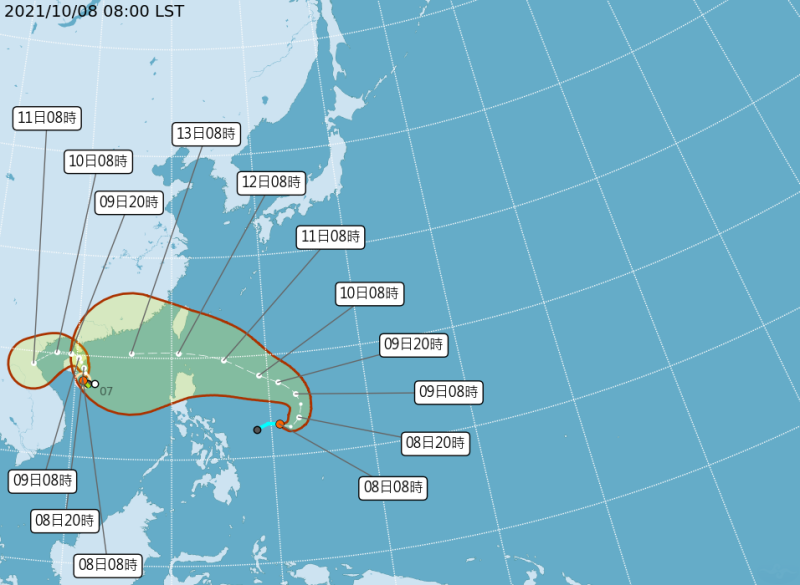 17號颱風「獅子山」、熱帶低壓TD21(右)路徑潛勢預報。   圖：中央氣象局／提供