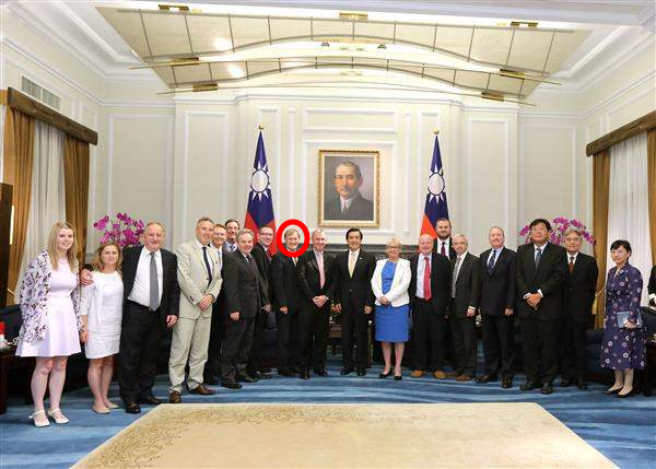 顏敏時2015年曾參加國會議員訪台團，與時任總統馬英九會面。   圖：總統府提供