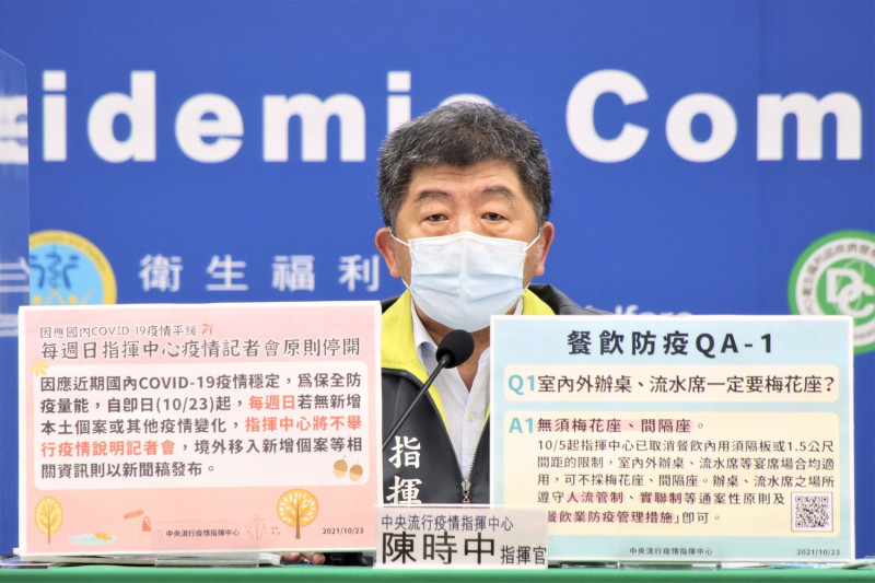 疫情指揮官陳時中預告11月2日將放寬防疫規定。   圖：中央流行疫情指揮中心/提供