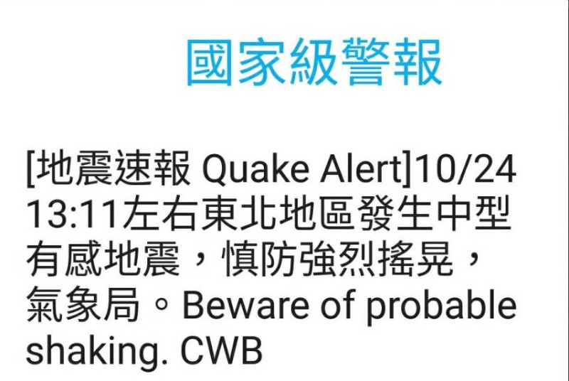 地牛翻身，國家警報大響。   圖：新頭殼