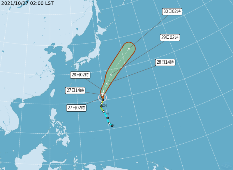 瑪瑙颱風路徑潛勢預報。   圖：中央氣象局/提供