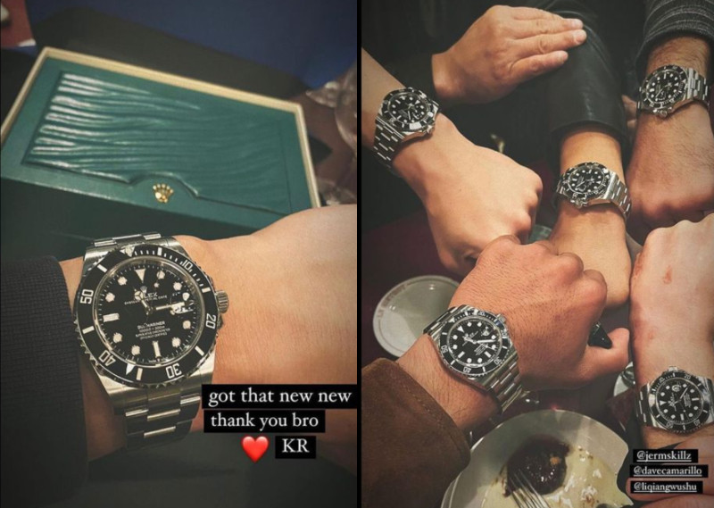 特技組4名工作人員收到後又驚又喜，PO出包含基努李維5人都戴上同一支手錶的照片。   圖：翻攝自IG/keanucreeves.fanpage