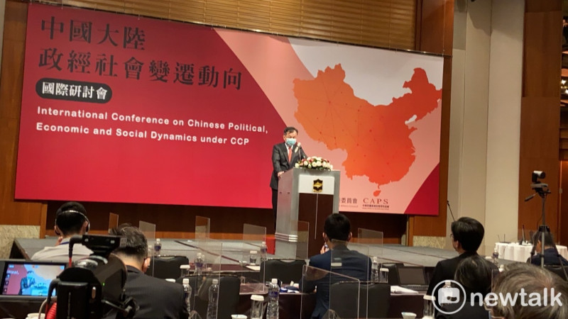 大陸委員會主任委員邱太三今（29）天在「中國大陸政經社會變遷動向」國際研討會開幕致詞。   圖：謝莉慧/攝