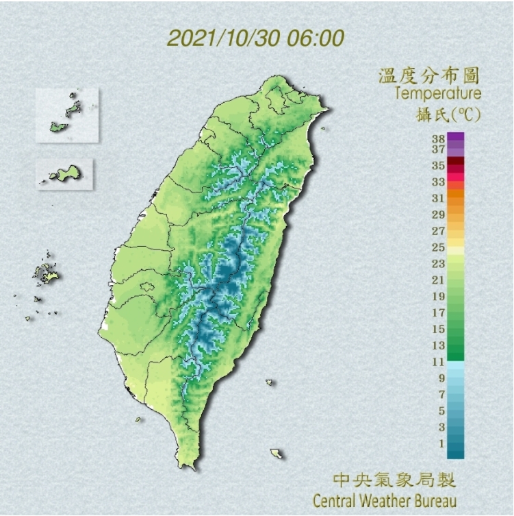 今天清晨中部以北及東北部氣溫約18至20度。   圖/氣象局