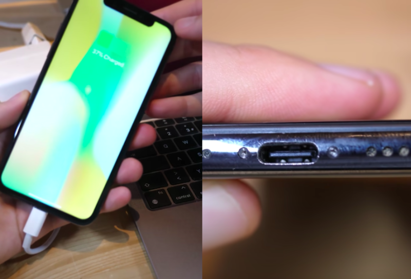 一名學生打造全球首台支援USB-C充電的iPhone，如今競標價已經突破1百萬美元。   圖：擷取自Kenny Pi YouTube