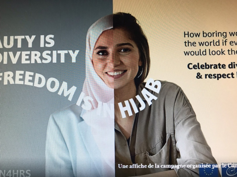 國際組織歐洲委員會（Council of Europe）11月2日在網上發起慶祝文化審美多樣性和戴頭巾自由的宣傳活動。   圖／作者提供
