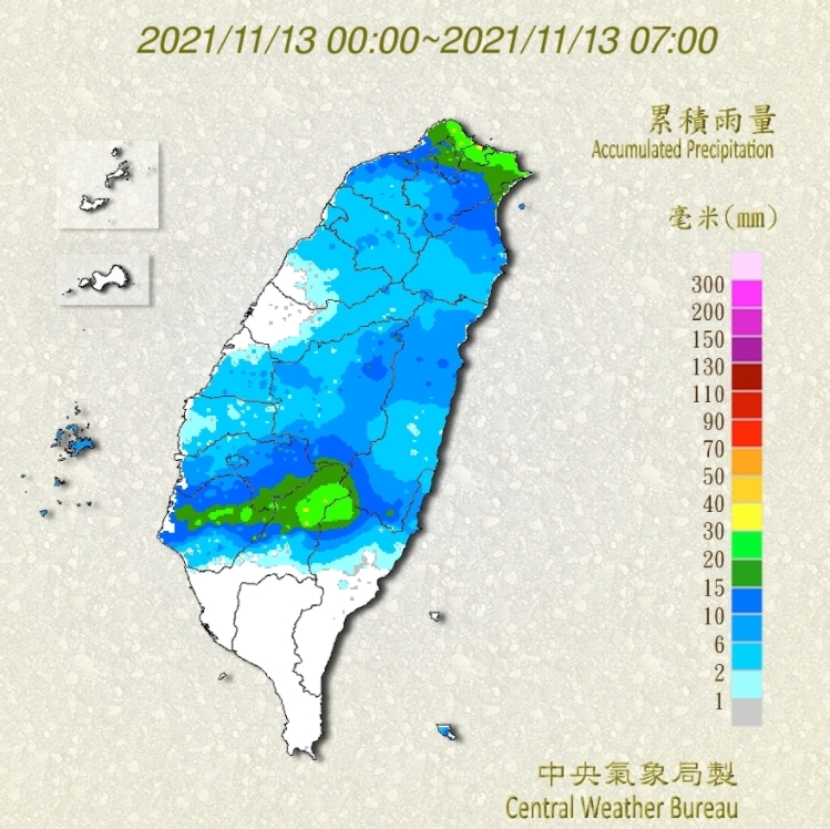 東北季風及華南雲雨區東移影響，各地降雨機率較高。   圖/中央氣象局