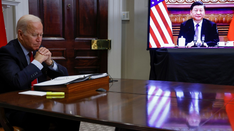 美國總統拜登和中國國家主席習近平上午展開視訊會談。   圖：達志影像/路透社
