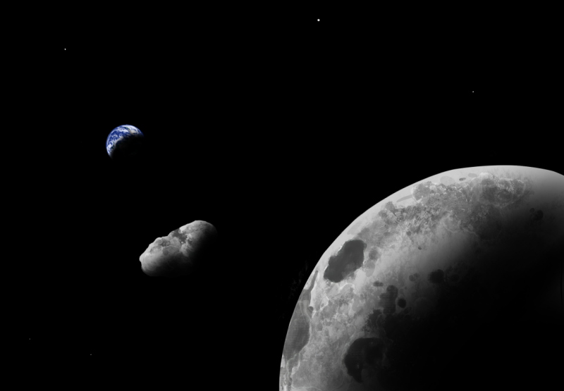 藝術家對地月系統附近地球準衛星振盪天星的印象。   圖 : 翻攝亞利桑那大學官網