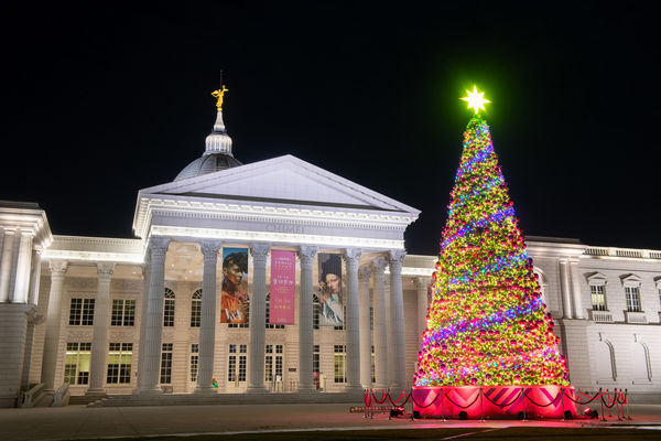奇美博物館的「幸福聖誕樹」今天於繆思廣場正式亮相。   圖：奇美博物館／提供