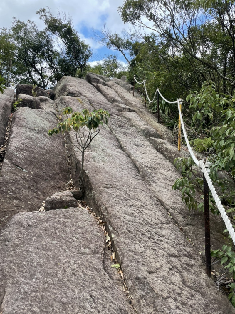 「上山的路是否已經完成？」「不，前面還有幾個小山頭。」。圖為台北金面山的陡峭石壁。 圖：作者可樂貓提供