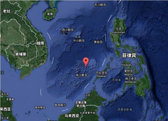 發生中、菲領土爭議的南海仁愛礁。   圖 : 翻攝自Google地圖