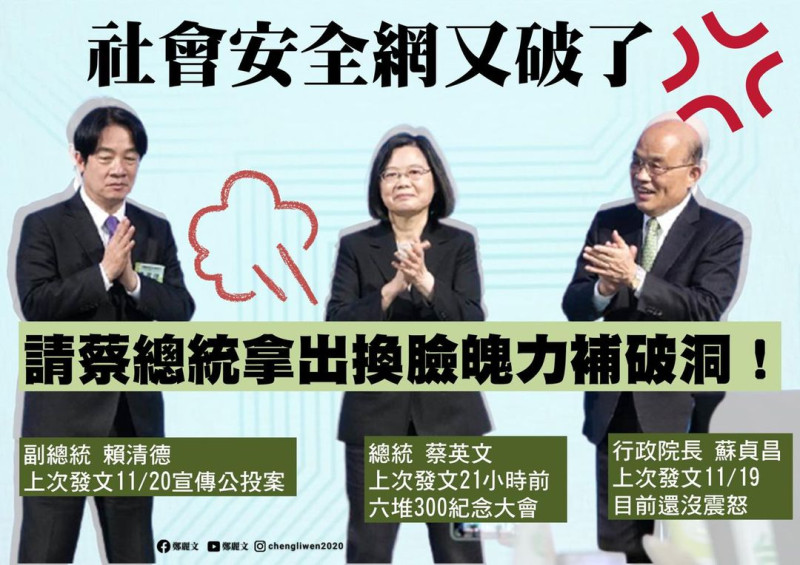 鄭麗文怒轟蔡英文只顧公投，對社會重大案件卻不重視。   圖 : 翻攝自鄭麗文臉書