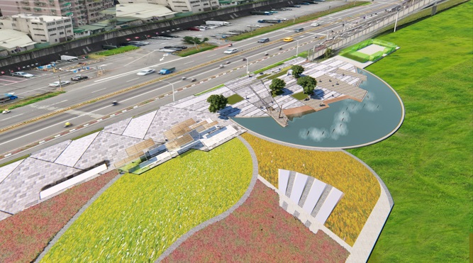新月池及廣場模擬圖。   圖：新北市水利局提供