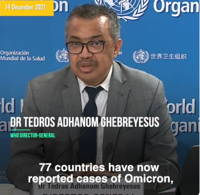 世界衛生組織總幹事譚德塞14日表示，Omicron變種病毒來勢洶洶，單靠疫苗無法讓任何國家擺脫這場新危機。   圖：翻攝自譚德賽推特影片