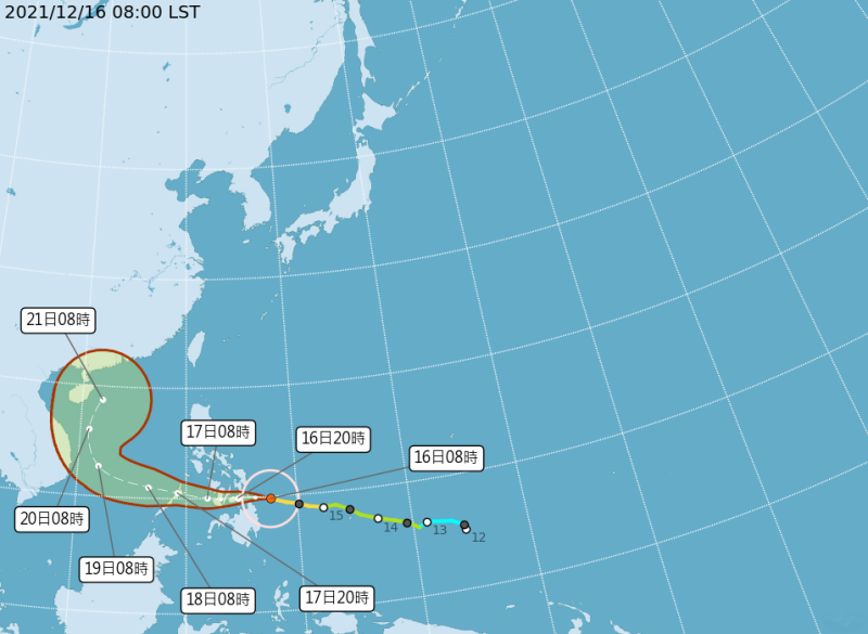 中央氣象局表示，雷伊颱風於今日上午增強為強颱。   圖：中央氣象局／提供
