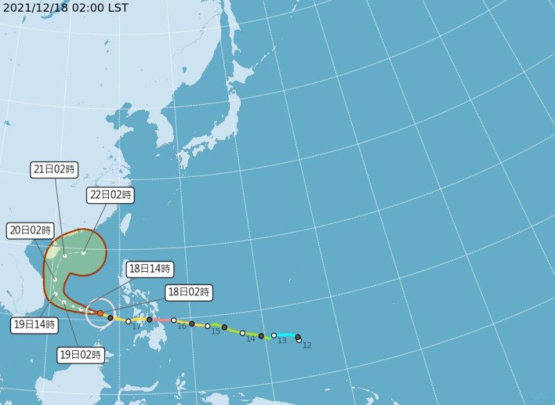 第22號中度颱風雷伊中層的水氣將在下週一至下週三輸送至台灣附近，使台灣各地的降雨機率增高。   圖/中央氣象局