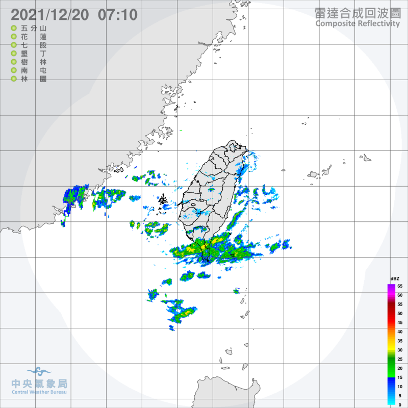 雖然颱風不會直接影響台灣，但罕見地為中南部帶來水氣。氣象局指出，今天各地包括澎湖、金門、馬祖將轉為有局部短暫雨的天氣，全台天氣仍然偏涼。   圖：中央氣象局/提供