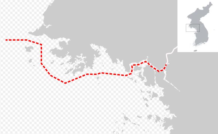 根據韓國的觀點，紅線是NLL北方界線，NLL以北應為朝鮮的控制區域，以南則為韓國海域。   圖：翻攝維基網站  